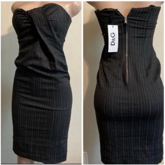 🖤SOLD🖤 Dolce & Gabbana DRESS STRETCH PINSTRIPE BUILTIN CORSET size 40 US 4 - Picture 2 of 16